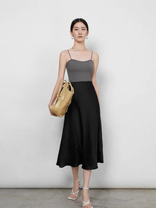 Classic Midi Slip Skirt in Black