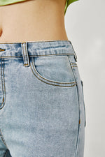 Load image into Gallery viewer, Raw Edge Midi Denim Shorts in Blue

