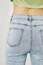 Load image into Gallery viewer, Raw Edge Midi Denim Shorts in Blue

